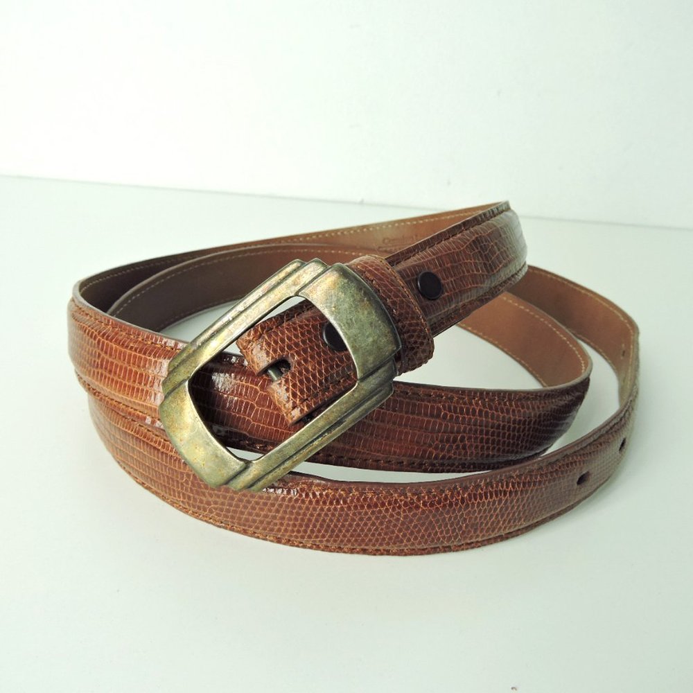H. SCH. Horst Schrader Sterling pin buckle Genuine Lizard Woody's belt sz 48  1"